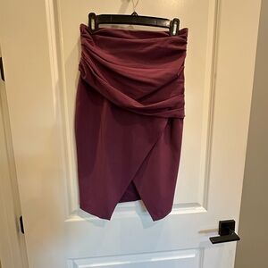 Black Halo Ruched Pencil Slit Skirt Eggplant